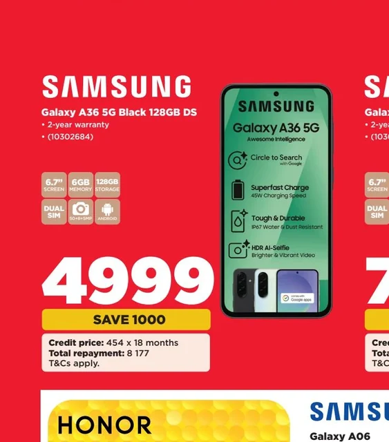 Galaxy A36 5G Black 128GB DS: As printed in the Hifi Corp catalogue