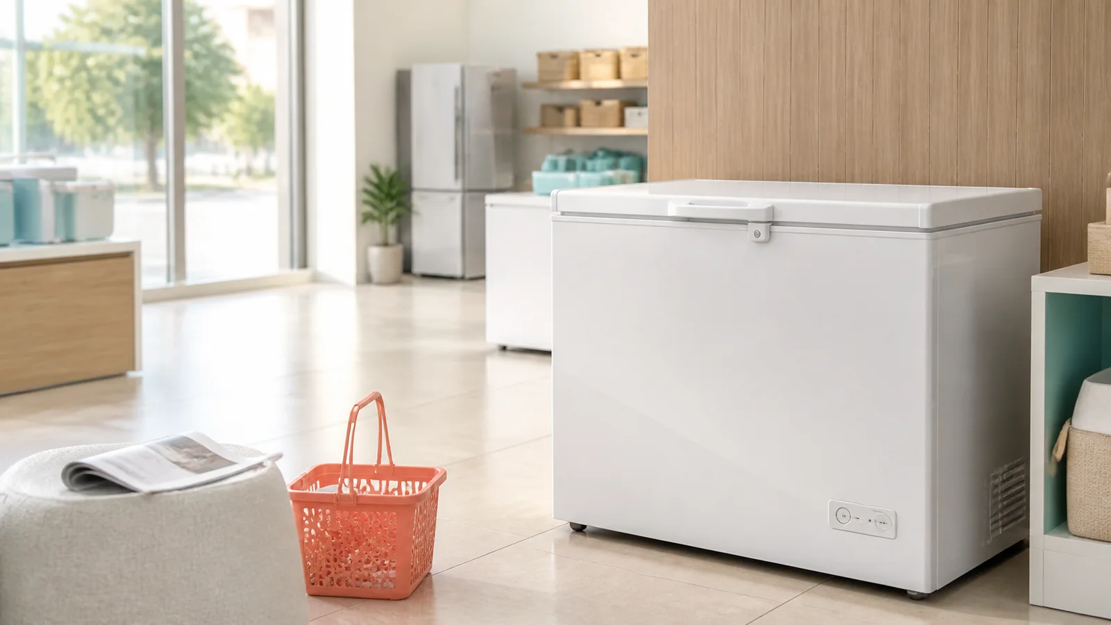 The same KIC chest freezer, P1,400 apart: Ok Furniture P3,999, Furnmart P5,399